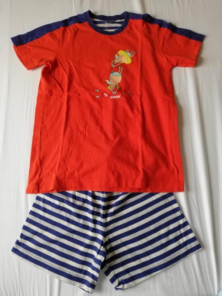 Woody pyjama t-shirt short varkens 12j maat 152, Kinderen en Baby's, Kinderkleding | Maat 152, Zo goed als nieuw, Ophalen of Verzenden