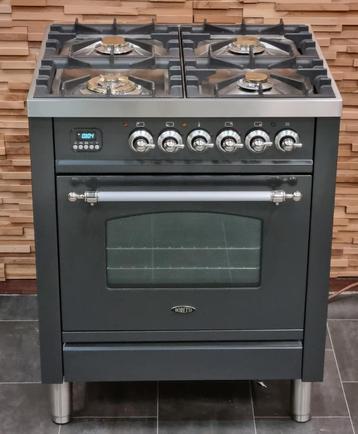 🔥Luxe Fornuis Boretti 70 cm antraciet + rvs 4 pits 1 oven beschikbaar voor biedingen