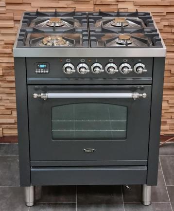 🔥Luxe Fornuis Boretti 70 cm antraciet + rvs 4 pits 1 oven