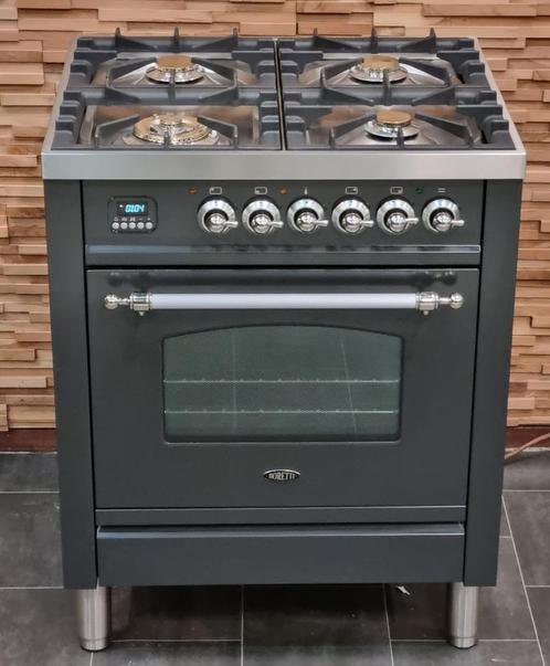 🔥Poêle de luxe Boretti 70 cm anthracite + inox 4 feux 1 fou, Electroménager, Cuisinières, Comme neuf, Autoportant, 4 zones de cuisson