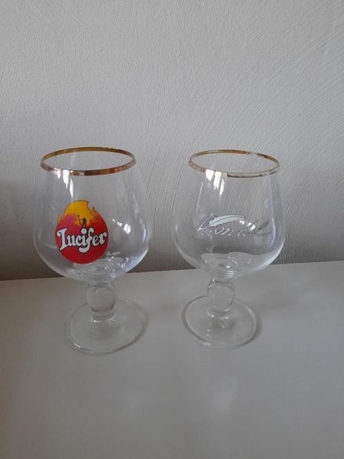 6 oude bierglazen - Lucifer + Vondel - brouwerij RIVA, Verzamelen, Biermerken, Zo goed als nieuw, Glas of Glazen, Overige merken
