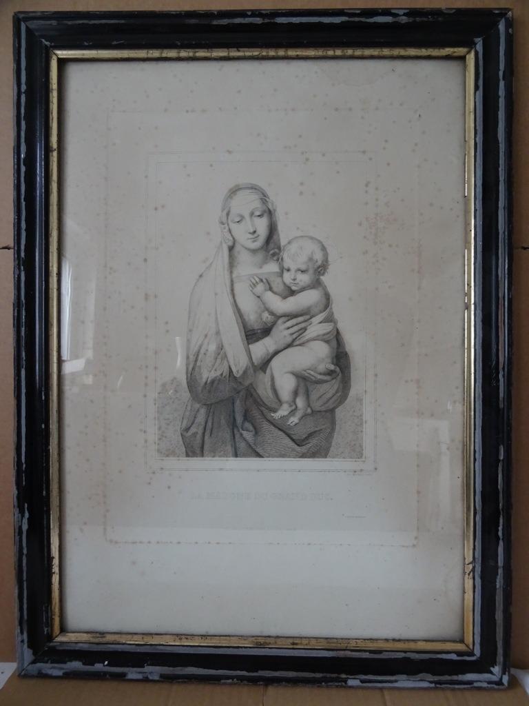 Gravure ancienne La Madone du Grand Duc litho Chandon Jeune, Antiquités & Art, Antiquités | Objets religieux, Enlèvement ou Envoi