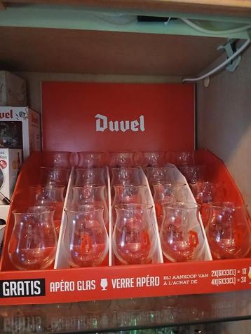 2 Duvel Display apero glas met 20 glaasjes & afiche, Ophalen, Nieuw, Overige typen, Duvel