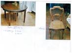 une table ancienne avec 5 rallonges et quatre chaises, 100 à 150 cm, 100 à 150 cm, Chêne, Rond
