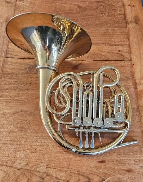 Finke Gold Brass Bb / F Double French Hoorn met stop ventiel, Muziek en Instrumenten, Blaasinstrumenten | Hoorns, Zo goed als nieuw