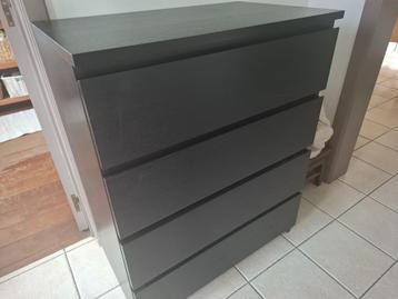 Commode 4 tiroirs, brun noir, 80x100 cm - MALM, 3 ou 4 tiroirs, 25 à 50 cm, Enlèvement, Utilisé