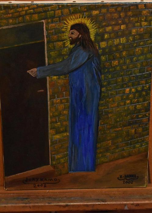 Peinture de Jésus bate la porte, par joky kamo, 2002, Antiquités & Art, Art | Peinture | Moderne, Enlèvement
