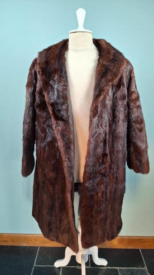 P31 Bruine Mink lange bontjas, Kleding | Dames, Jassen | Winter, Gedragen, Maat 42/44 (L), Bruin, Ophalen of Verzenden