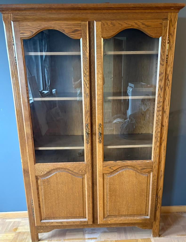 Massief eiken vitrinekast – 180 x 115 x 34 cm, Ophalen, Zo goed als nieuw