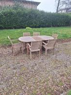 Table avec pied tres special en teck +6 chaises de qualité, Jardin & Terrasse, Enlèvement, Utilisé, Ovale, Bois de teck