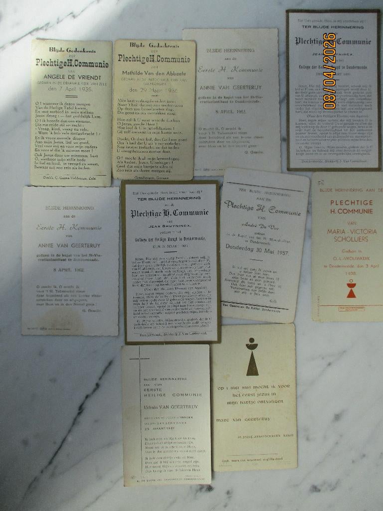 10 communie prentjes Dendermonde, Verzenden, Zo goed als nieuw, Overige typen, Christendom | Katholiek