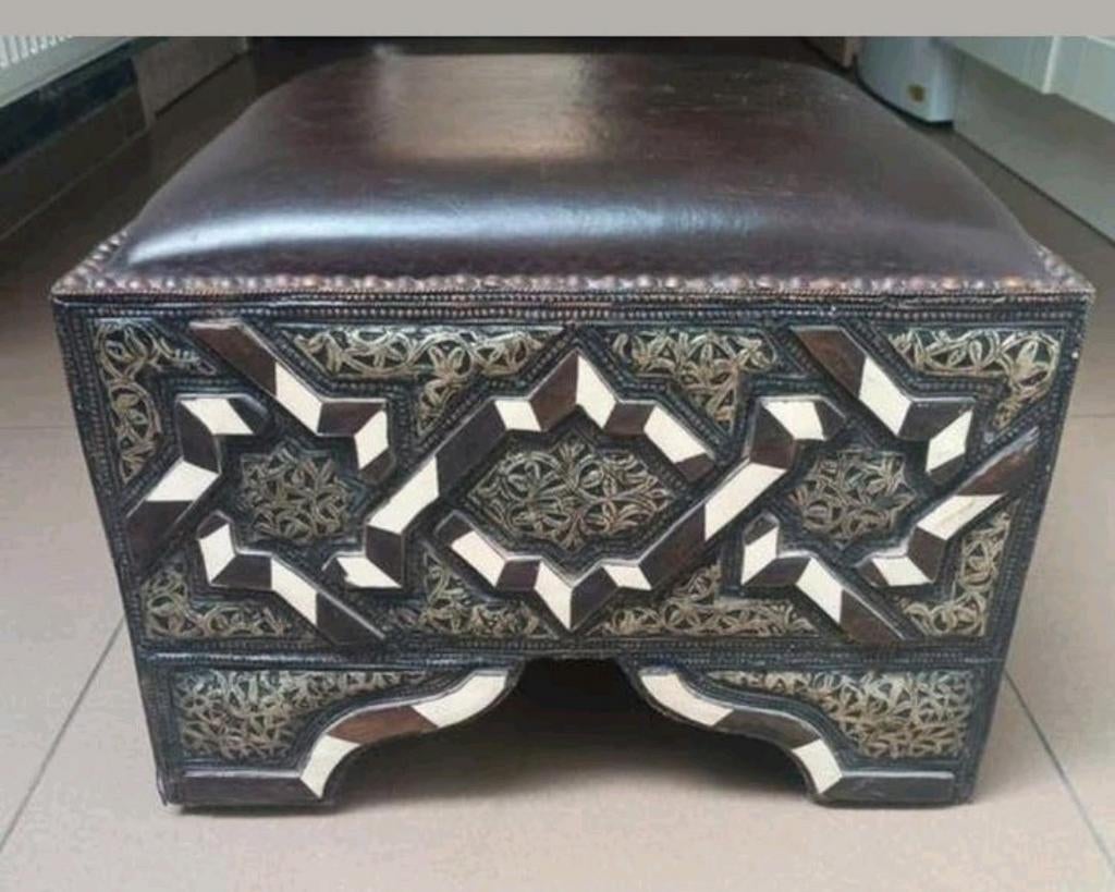 Pieds Marokko Leder Hout Metaal Bot, Ophalen