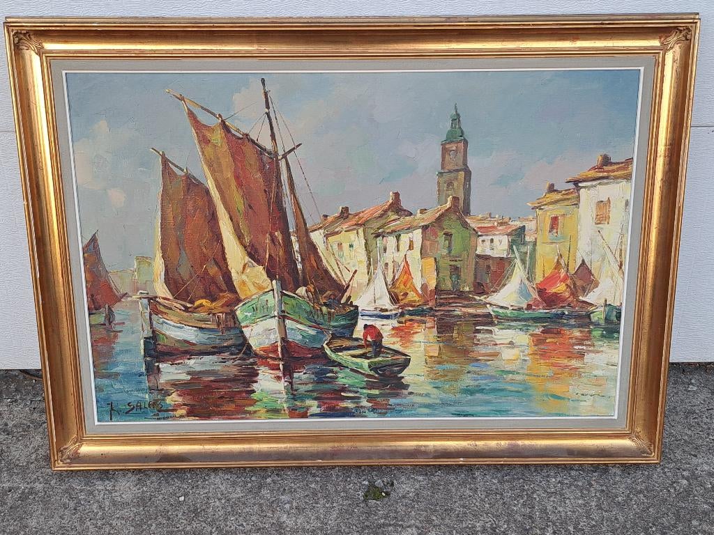 Huile sur toile marine signe r salens, Antiquités & Art, Enlèvement