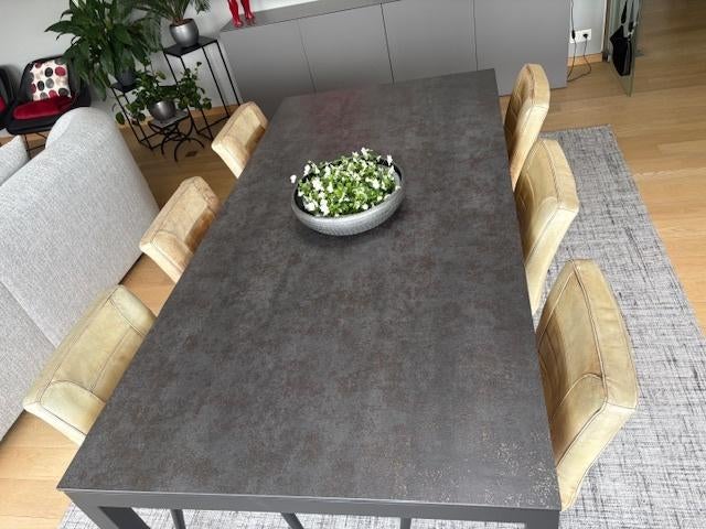 6 lederen stoelen, Ophalen, Gebruikt, Bruin, Leer