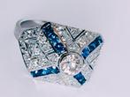 Belle Epoque Platinum ring met saffieren en diamanten, Handtassen en Accessoires, Antieke sieraden, Ophalen of Verzenden, Overige materialen