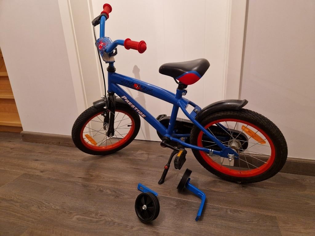 Prestige Spider kinderfiets - 16 inch - Blauw/Rood, Ophalen, Terugtraprem, Zijwieltjes, Prestige
