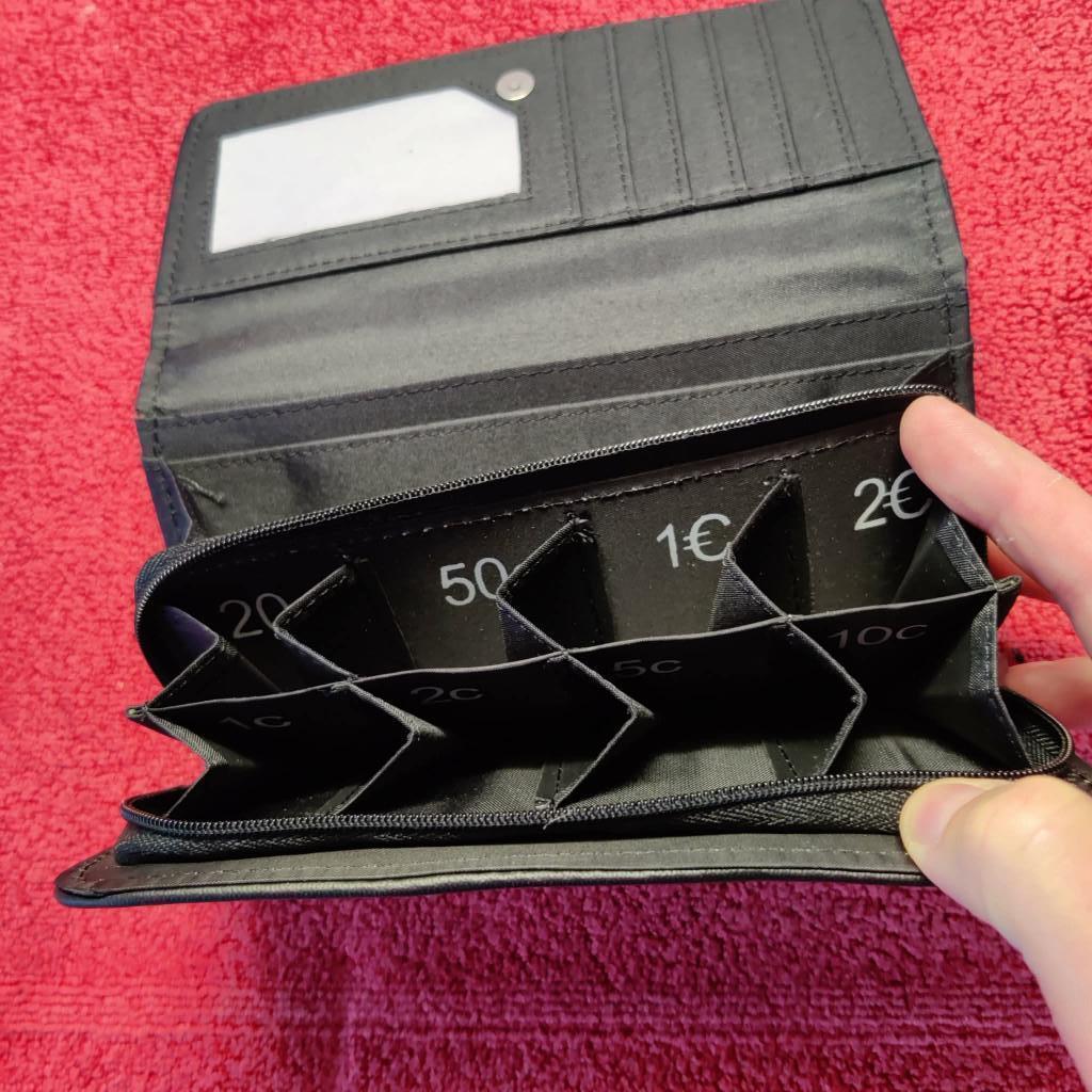 Leren euro-portemonnee, Zwart, Nieuw, Met knipsluiting, Ophalen