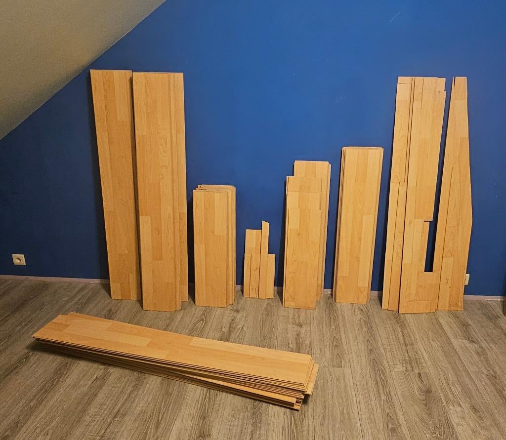 PARQUET +/- 20M², Bricolage & Construction, Planches & Dalles, Utilisé, Parquet, Bois, 50 à 150 cm, 10 à 30 cm, 10 m²² ou plus