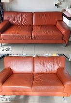 Vintage lederen zetel 3-zit en 2-zit, terra-kleur, Maison & Meubles, Canapés | Salons, 75 à 100 cm, Vintage, Enlèvement, Utilisé
