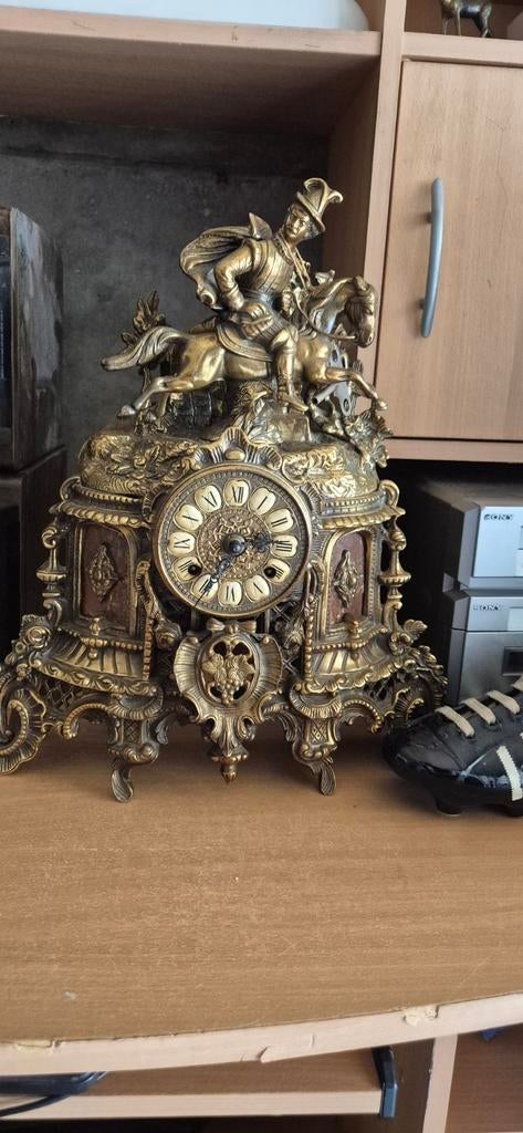 Antieke bronzen schoorsteenklok van Franz Hermle met paarden, Antiek en Kunst, Ophalen of Verzenden