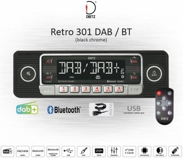 Dietz RETRO 301 DAB – retro-look autoradio, Auto diversen, Autoradio's, Nieuw, Ophalen of Verzenden