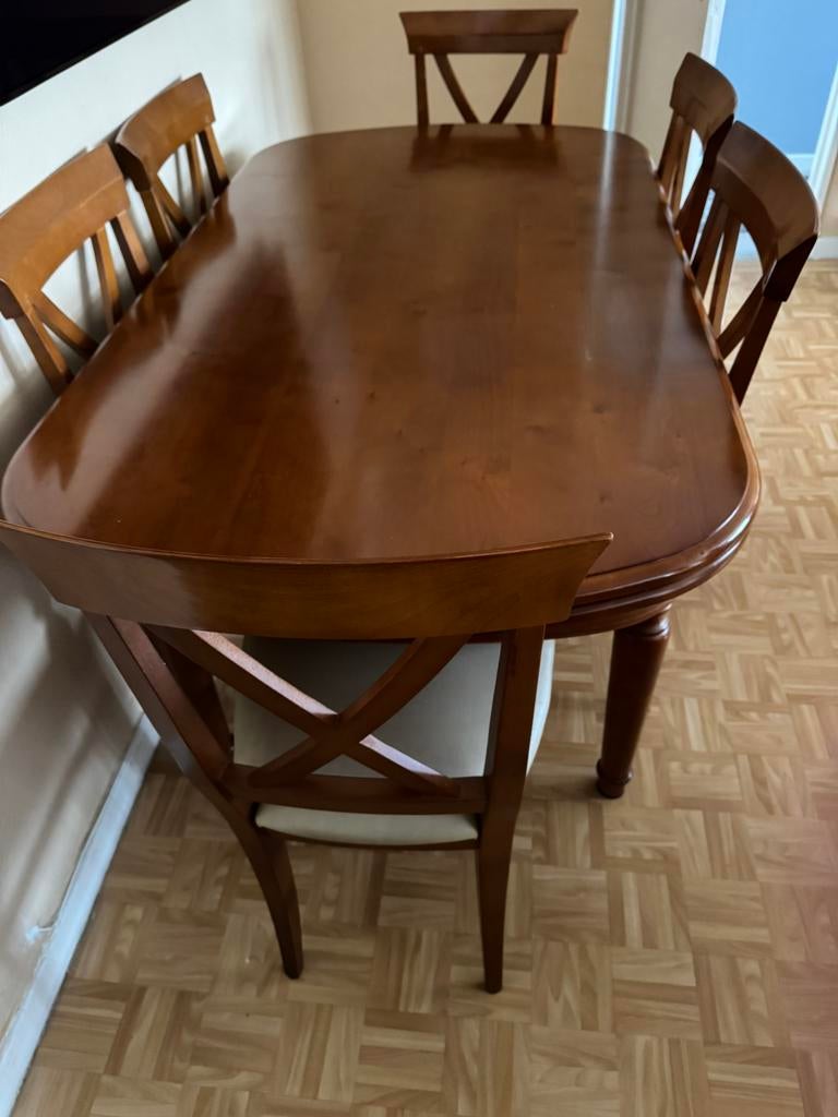 Urgent- grande salle à manger complète en mérisier, Maison & Meubles, Enlèvement, Utilisé, Mérisier, 4 à 6 chaises