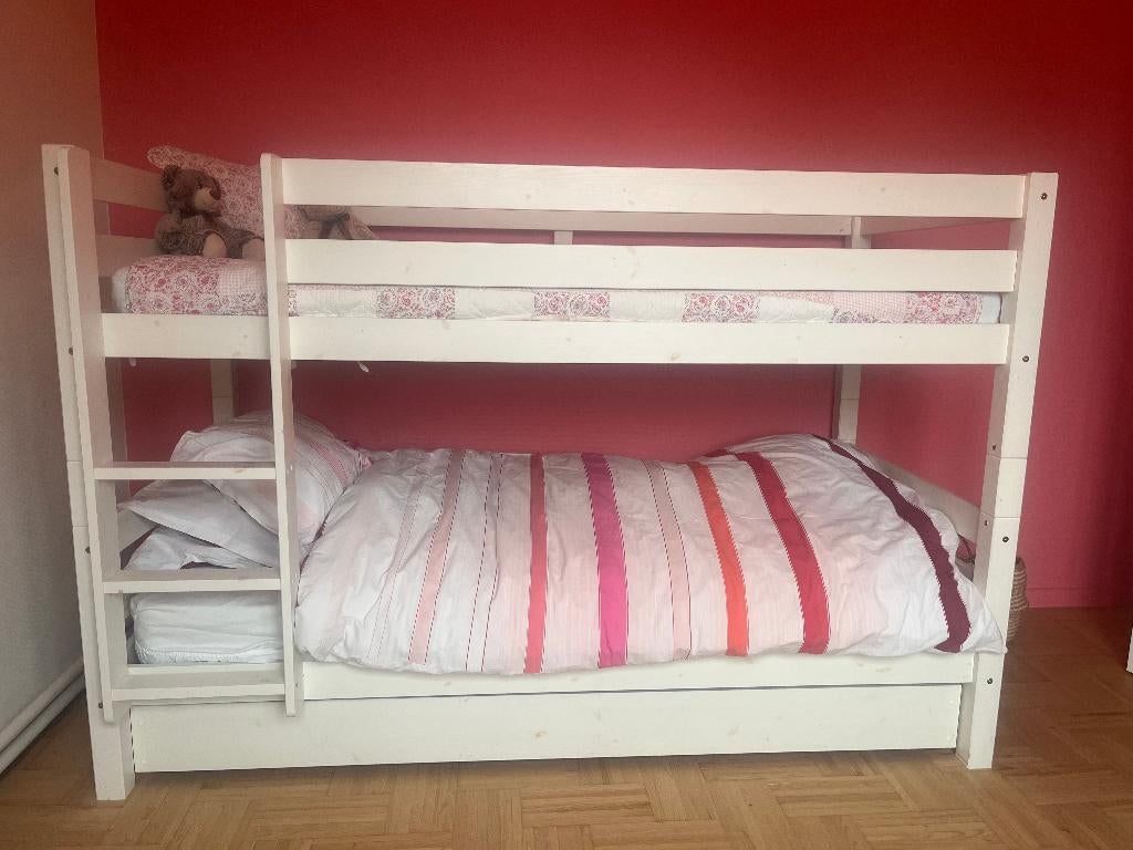 Stapelbed en multifunctionele bedlade, Huis en Inrichting, Slaapkamer | Stapelbedden en Hoogslapers, Gebruikt, Stapelbed, 90 cm