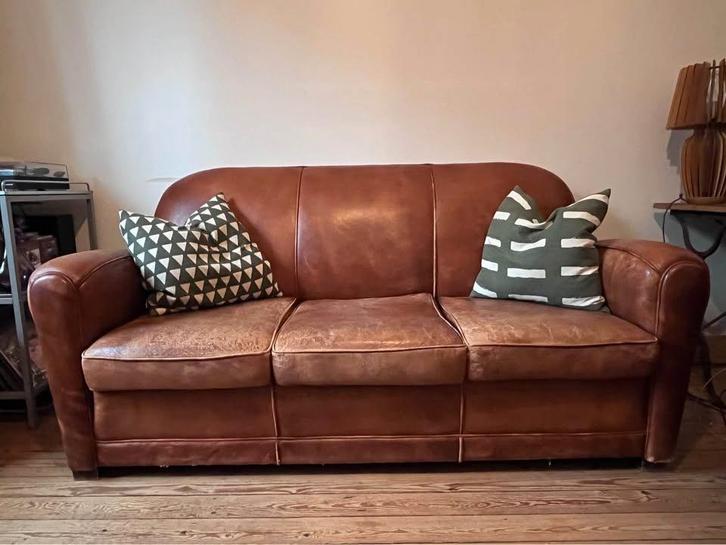 Canapé + 2 fauteuils Club en cuir, Maison & Meubles, Canapés | Salons, Utilisé, Banc droit, Autres dimensions, 150 à 200 cm, 75 à 100 cm