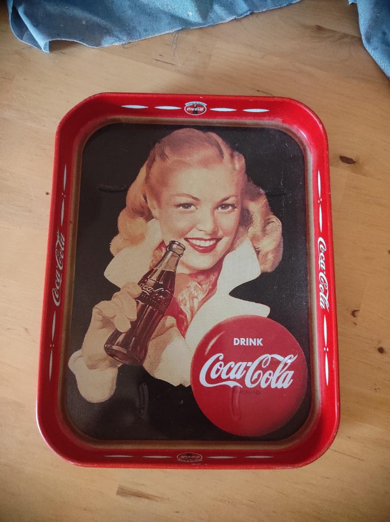 coca cola rechthoek drank dienblad vrouw met fles retro, Ophalen, Gebruikt, Gebruiksvoorwerp