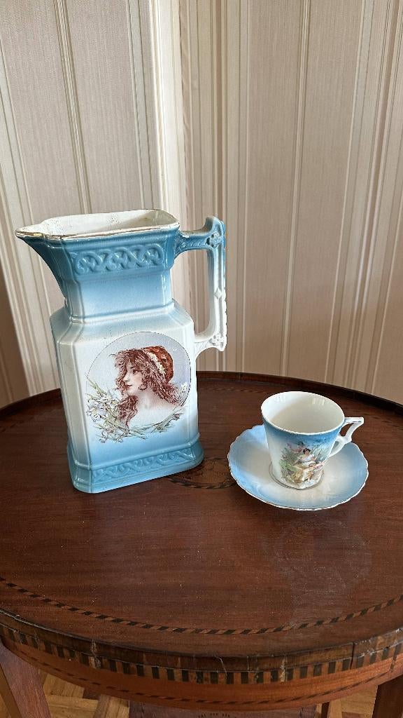 Grote water/melkkan + aardewerken kop en schotel, Antiek en Kunst, Antiek | Keramiek en Aardewerk, Ophalen