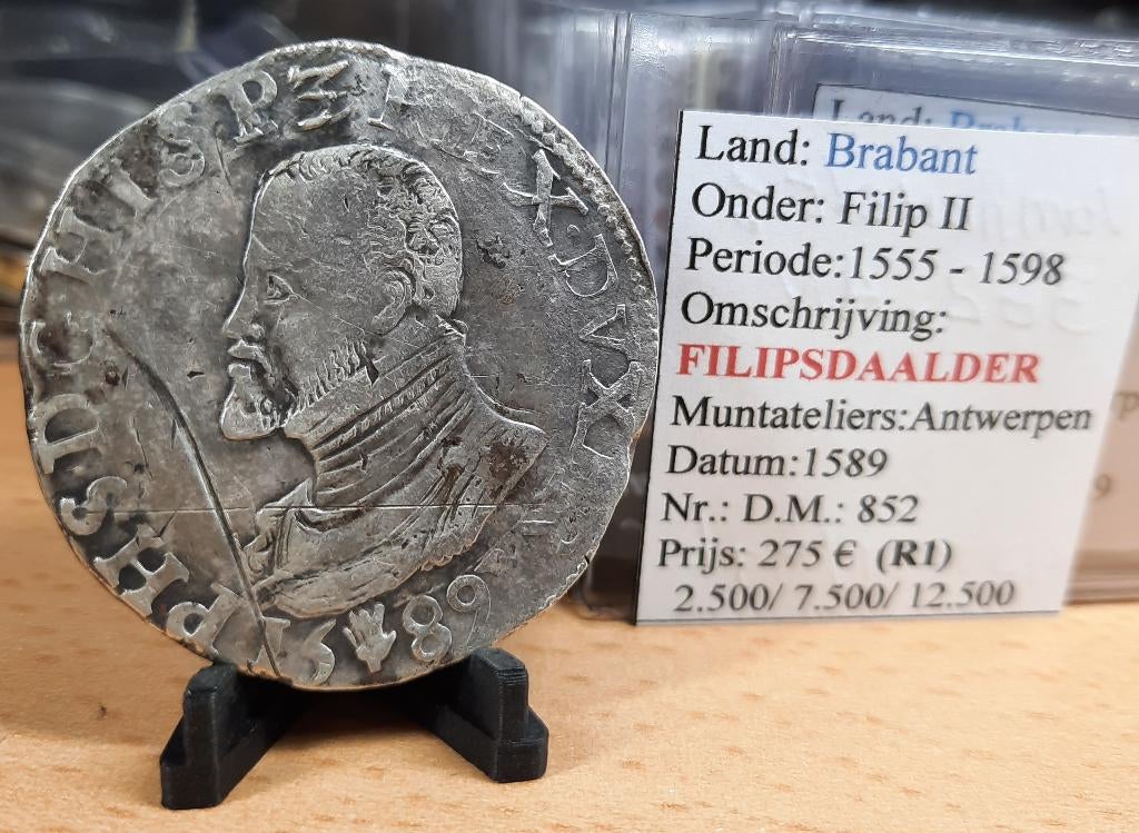 Filipsdaalder - 1589 - Antwerpen - Filips II - @275€, Postzegels en Munten, Munten | België, Verzenden, Zilver, Losse munt, Zilver