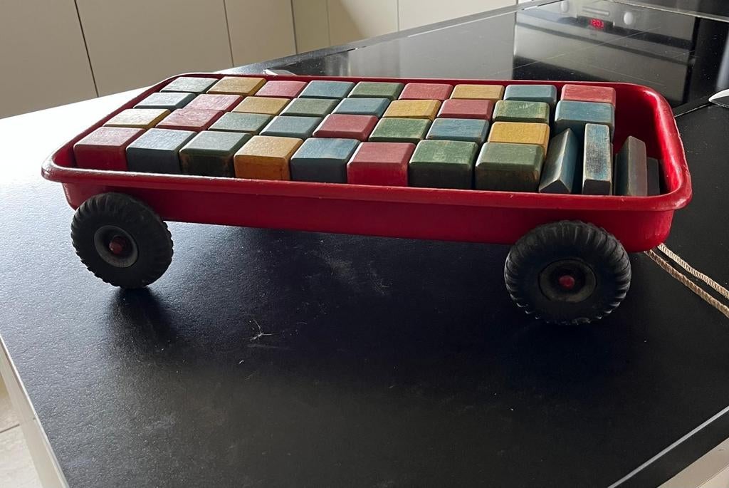 Antieken metalen speelgoed kar, Ophalen, Gebruikt