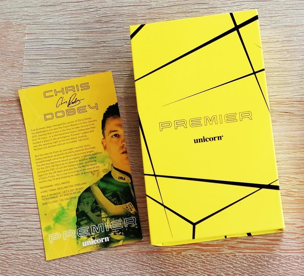 Licorne Chris Hollywood Dobey Premier 90% 24 grammes, Enlèvement ou Envoi, Neuf, Fléchettes