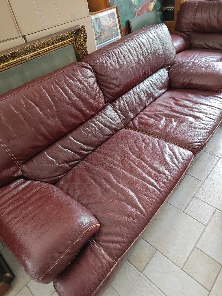 divan salon cuir véritable à donner, Enlèvement, Utilisé, Autres dimensions, Cuir