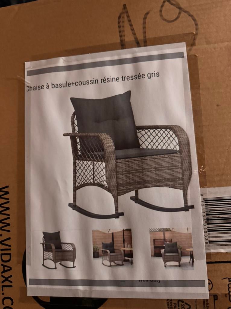 Chaise de jardin à bascule NEUVE, Neuf, Gris, Synthétique, Enlèvement