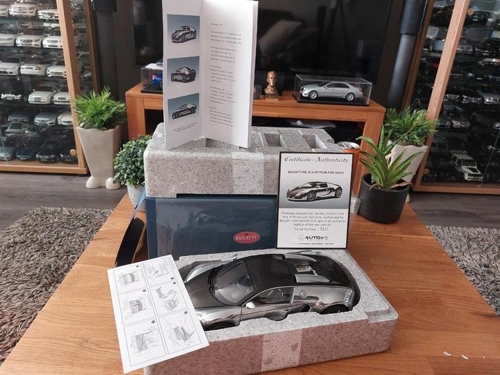 Autoart 1/18 Bugatti veyron 16.4 Pur Sang Black Aluminium, Hobby en Vrije tijd, Modelauto's | 1:18, Zo goed als nieuw, Auto, Autoart
