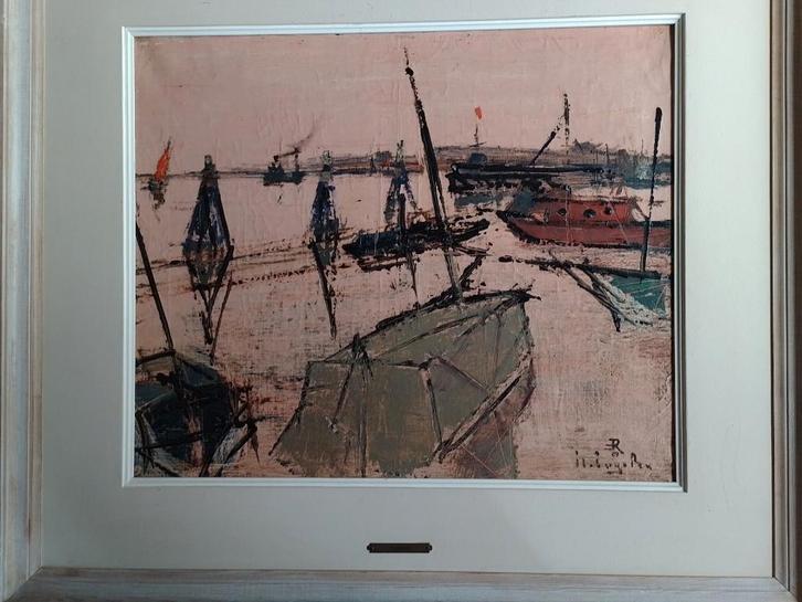 René Engelen  1897 - 1971  Havengezicht Antwerpen, Antiquités & Art, Art | Peinture | Classique, Envoi