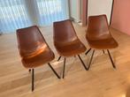 3 chaises de salle à manger en cuir Castle Line, Enlèvement, Utilisé, Brun