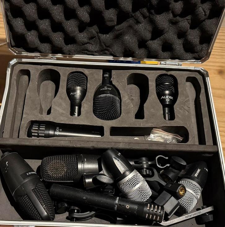 Audix + Shure Drum Set | Complete kit met overheads & case, Muziek en Instrumenten, Microfoons, Gebruikt, Instrumentmicrofoon