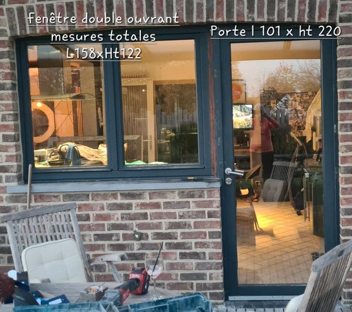 Châssis de fenêtre double ouvrant et porte vitrée., Bricolage & Construction, Vitres, Châssis & Fenêtres, Utilisé, Fenêtre de façade ou Vitre