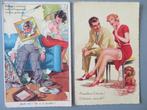 2 oude postkaarten humor man vrouw pin up ..., Verzamelen, Ophalen of Verzenden, Ongelopen, Overige thema's