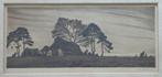 MORITZ BERNARD PRETZSCH / BOERDERIJZICHT / ZW-W ETS 23x40cm, Antiek en Kunst, Kunst | Etsen en Gravures, Ophalen of Verzenden