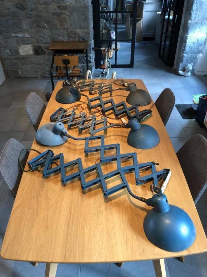„Sis” schaar werkplaatslamp jaar 50 (5X), Antiek en Kunst, Antiek | Verlichting, Ophalen of Verzenden