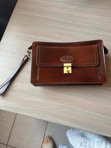 Vintage lederen heren etui met sleuteltje, Overige merken, Bruin, Nieuw, Ophalen of Verzenden