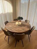 Tafel rond 150cm robuust teak, Ophalen, Zo goed als nieuw, Rond