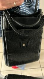 Zwarte Delvaux handtas Bellon met struisvogelleder, Ophalen of Verzenden, Zo goed als nieuw, Handtas