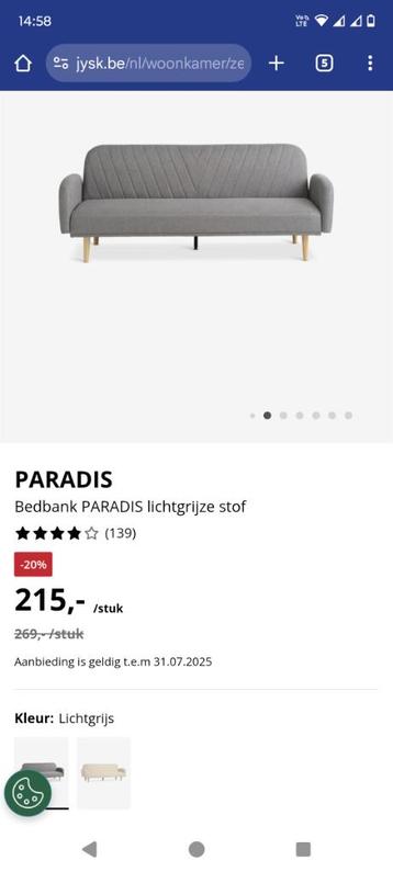 Te koop:zetel/bedbank  beschikbaar voor biedingen