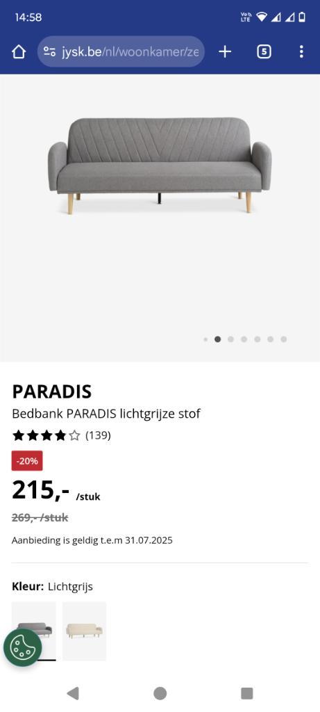 Te koop:zetel/bedbank, Huis en Inrichting, Zetels | Zetels, Zo goed als nieuw, Rechte bank, Driepersoons, Hout, Stof, Ophalen