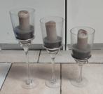 3 bougeoirs en verre avec bougies, Enlèvement ou Envoi, Utilisé