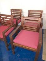 Set van 4 teak stoelen met kussens, Ophalen, Zo goed als nieuw